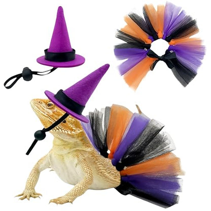 Reptile Witch Costume for Lizard & Chameleon - Adjustable Hat & Tutu Skirt, Festive Reptile Cosplay Outfit for Photo Props Halloween Christmas-Purple Hat - color: Witch-Purple Hat