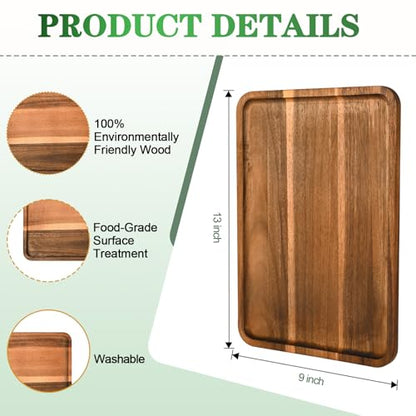 2 Pcs Acacia Wood Serving Tray, Charcuterie Boards Rectangular Wooden Platter, Large Serving Tray Wood Kitchen Display Tray for Food, Cookie, Dessert, Fruit, Snack, Vegetable, 13" x 9" x 0.6" - size: 13*9 inch