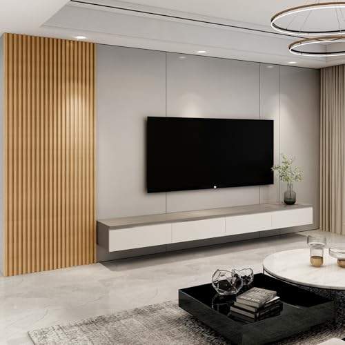 Art3d 8-Pack 96 x 6in. WPC Acoustic Slat Wall Panel for Modern Interior Decor, TV Background, Living Room, Oak - color: Oak, size: 96*6