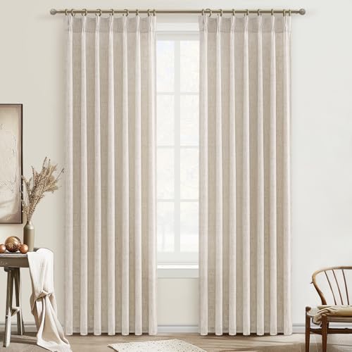 Custom Natural Linen Pinch Pleated Room Divider Curtains 78 Inches Long 2 Panels Set, Memory Trained Light Filtering Heavy Drapes Privacy Semi Sheer Country Windows Curtain with Adjustable Hooks Decor - color: Natural, size: 40"W x 78"L( Pack of 2)