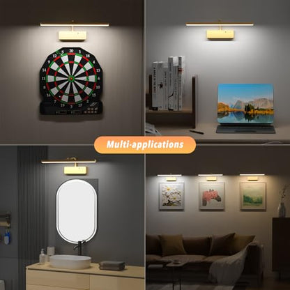 Lightbiz Picture Light, 15.35inch 5400mAh Rechargeable Picture Lights for Wall Battery Operated Wall Lights, 3 Colors Paintings Light Dimmable Art Light for Artwork, Gallery (Gold)