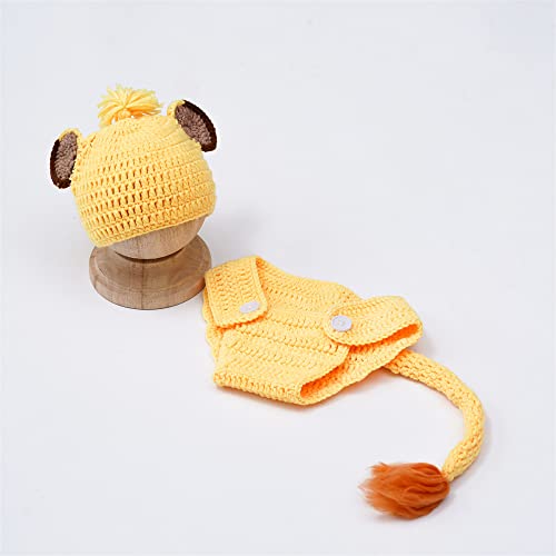 Newborn Baby Photo Shoot Props Girl Boy Crochet Knit Hat Costume Stripe Hat Pants Overalls Photography Props - color: Yellow