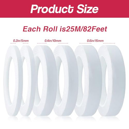 Double Sided Tape for Crafts,6 Rolls Multi-Size Thin Double-Sided Adhesive Tape for Scrapbooking,Card Making,Arts,Photo,Paper Backing(82Ft Per Roll)