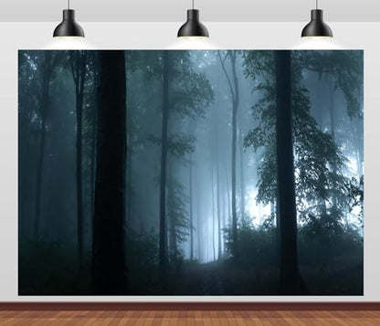 7x5ft Misty Dark Forest Woods Halloween Backdrop Halloween Vampire Mystery Forest Witch Ghost Photography Background Grove Mystery Background Party Banner Decoration