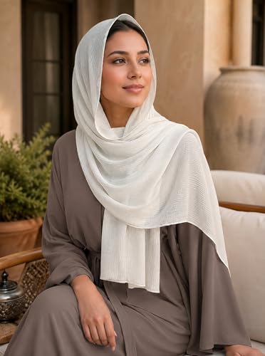 Lightweight Cotton Linen Feel Scarf Shawl Wrap Hijab for Women, Travel Fall Winter Gift - color: Mcspz2530-4#white