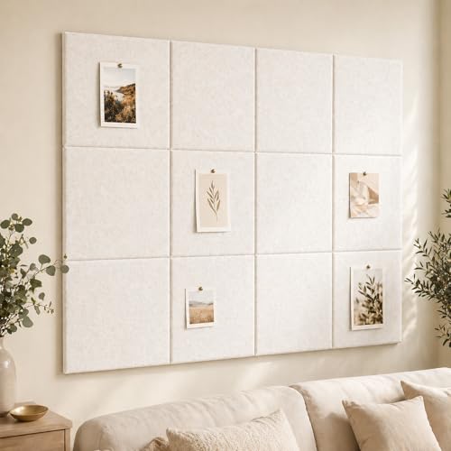 Large Cork Boards for Walls – 48" x 36" Self Adhesive Felt Wall Tiles, Ideal for Office Black Bulletin Board, Easy to Install Pin Board Photo Dart Board Wall Protectors - color: Ivory White, size: 48“ X 36"