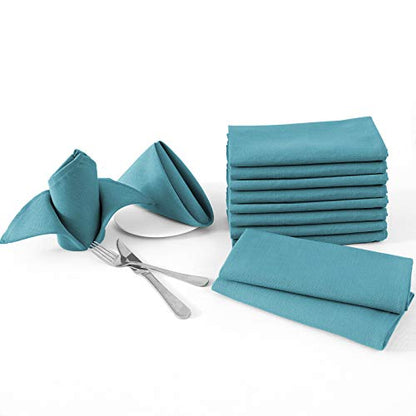 H.VERSAILTEX Cloth Napkins Set of 12 (18" X 18") Linen Textured Dinner Napkins Waterproof Extra Soft Thick Durable Reusable Napkins with Hemmed Edges for Dinners, Weddings and Everyday Use, Teal - color: Teal, size: 18" x 18" (Square)
