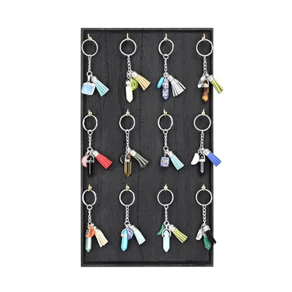 Ikee Design Wooden Jewelry Display Stand with 12 hooks, Earring Display with Hooks, Bracelet, Earring, Keychain Stand for Selling,7.8W x 7.8D x 15.9H in, Black Color - color: Black