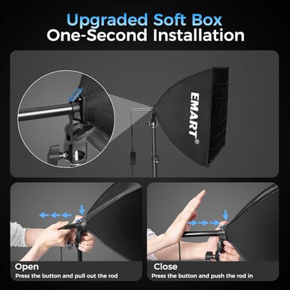 EMART Softbox Photography Lighting Kit, 16"x16" Pull Soft Box with Honeycomb Grid, 50W 3000K-6000K LED Bulb with Remote/APP Control, Softbox Lighting Kit for Video Recording,Streaming,Portrait (2PACK) - size: 16"x16"-2 Packs