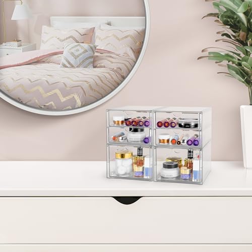 Sorbus Makeup Organizer With 6 Drawers, Acrylic Drawer Organizer for Makeup, Office Organization and Storage, Art Supplies, Jewelry, Stationary - 4 Pcs Clear Stackable Storage Bins Organizer Drawers - size: 6 Drawers