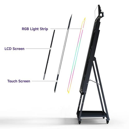 HARZHI Magic Mirror Photo Booth with Printer, 32 Inch Touch Screen, Android 12 System Photo Booth Machine, 12MP 4K Selfie Camera, Free ChackTok Membership, with Flight Case