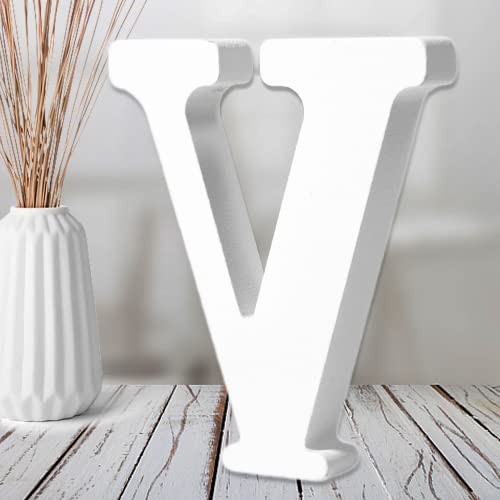 AOCEAN 6 Inch White Wood Letters - Unfinished Wood Letters for Wall Christmas Decor Standing Letters Slices Sign Board Decoration for Xmas Home Party Projects (V) - style: V