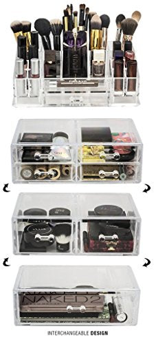 Sorbus Acrylic Cosmetics Makeup and Jewelry Storage Case Display Sets – Interlocking Drawers to Create Your Own Specially Designed Makeup Counter – Stackable and Interchangeable (Clear)