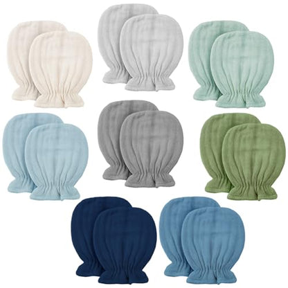 Newborn Baby Muslin Mittens 0-6 Months No Scratch Elastic Wrist Soft Breathable Gloves Bulk Cotton for Infant - color: Light Color