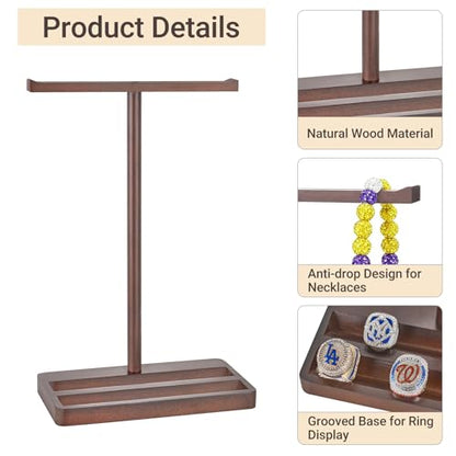 Mkono Wooden Baseball Drip Necklace Organizer Holder, Championship Ring Display Holder, Softball Ring Holder Baseball Gifts for Boy Team Player Men Home Bedroom Decor