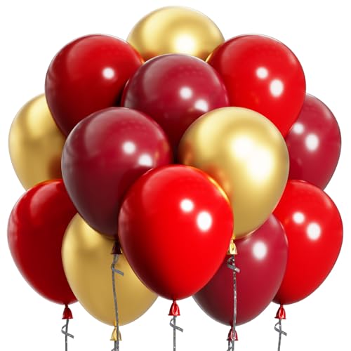 SUWEN Dark Red and Gold Balloons,60pcs 12 inch Red and Metallic Gold Balloons for Valentine's Day Wedding Birthday Engagements Anniversary Party Decorations - color: Red Gold