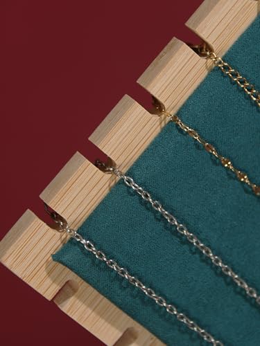 Bamboo Necklace Display Stand, Wood Jewellery Necklace Holder, Chain Jewelry Rack Organizer, Tabletop Display Boards for Home or Shop Sell Show (Dark Green Velvet) - color: Dark Green Velvet, size: Medium Size(10.8"X11.8")