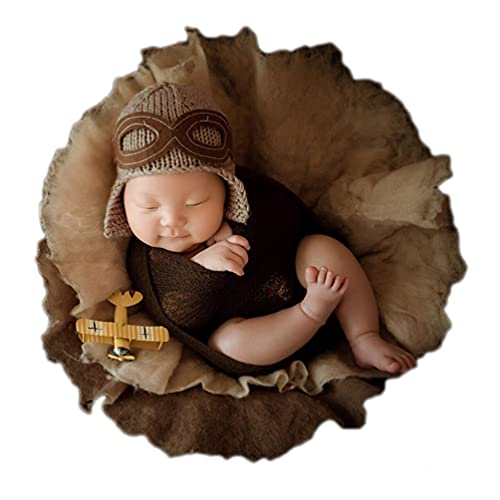 Baby Photography Props Wraps, Pilot Hats with Blanket For Boys Girls Newborn Baby Photoshoot Outfits Hat Blanket Set