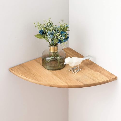 Corner Shelf, Solid Oak Wood Floating Corner Shelf Wall Mount Round End Floating Speaker Shelves with Wire Hole for Small Plant Photo for Bedroom Kitchen, Living Room - color: Oak, size: 10in