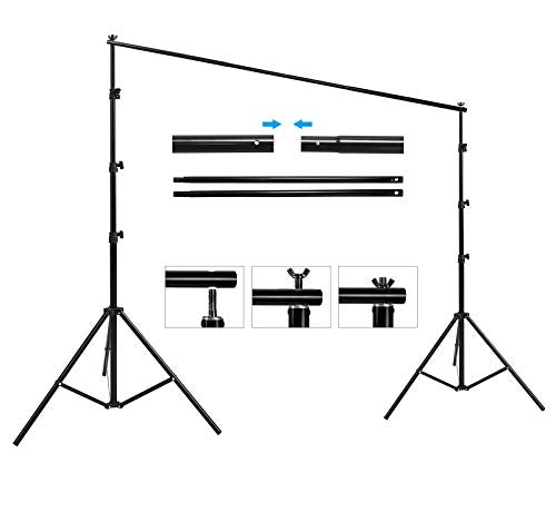 HYJ-INC Photo Background Support System with 8.5 x 10ft Backdrop Stand Kit, 100% White Cotton Muslin Backdrop,Clamp, Carry Bag for Photography Video Studio