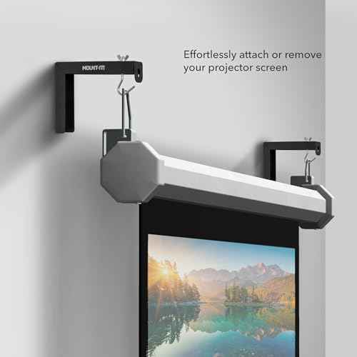 Mount-It! Projector Screen Wall Mount L-Brackets - Wall Hanging Bracket For Home Projector and Movie Screens, 6 inch Adjustable Mounting Hooks for Projection Screen, 1 Pair, Black, 66 Lb Capacity Each - color: Black, size: 6 Inch