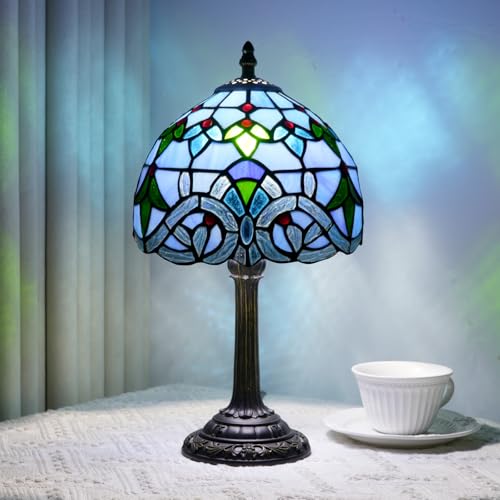 Vintage Blue Baroque Style Tiffany Style Stained Glass Small Table Lamp Creative and Unique Bedroom Bedside Table Lamp Living Room Dining Room Decorative Desk Lamp Atmosphere Lamp Gift - color: stained glass Lamp R