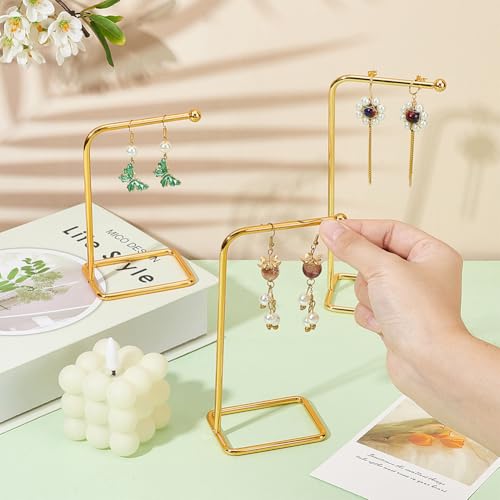 FINGERINSPIRE 3Pcs L Shape Metal Earring Display Stand Golden Dangle Earring Display Holder Jewelry Display Rack for Earrings Bracelets Pendants Jewelry Organizer for Retail, Photography, Home Decor - color: Golden - 3 Pcs