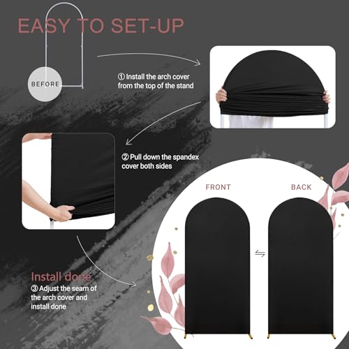 Set of 2 Black Arch Covers (6.6ft & 5ft) Spandex Stretchy Fitted Arch Backdrop Covers Wrinkle-Free Round Top Chiara Arch Stand Cover for Graduation Wedding Birthday Party Banquet Background - color: Black, size: 6.6FT, 5FT