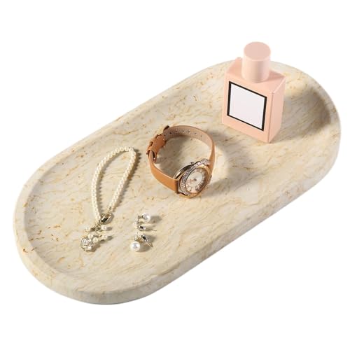 Koville Natural Marble Tray for Home Decor, 12"x6" Marble Vanity Tray for Dresser, Stone Perfume Organizer Jewelry Dish for Bathroom, Stone Catchall Storage Trays for Candles - color: Hibiscus Yellow, size: 12" x 6" x 0.7"