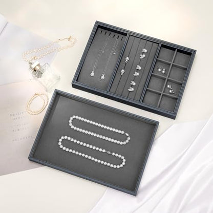 Microfiber Jewelry Display Tray for Ring Necklace Bangle Grey Microfiber Jewelry Organizer Display Flat Tray Catchall - size: 1 Grid