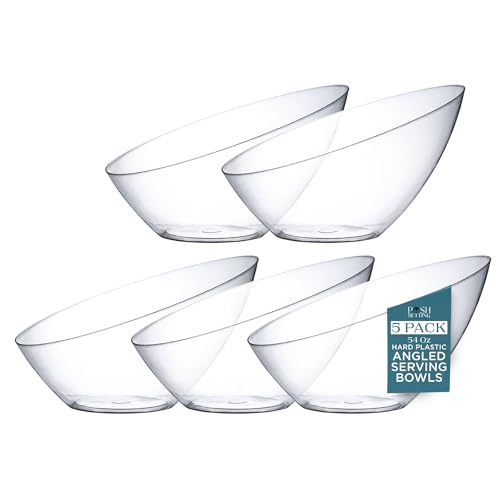 Posh Setting - Clear Plastic Serving Bowls for Party Angled Bowls Disposable Chip Bowls Candy Bowls for Party Table Salad and Fruit Bowls for Wedding Serving Bowls-Clear, 54 OZ, 5 Pack - color: Clear, size: Large 54 OZ