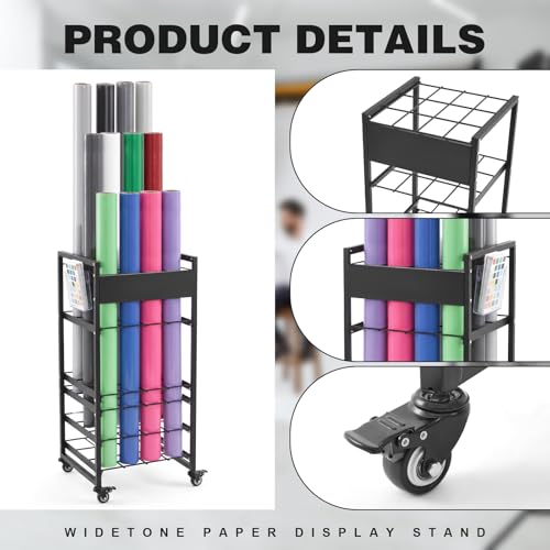 Thyle Seamless Paper Backdrop Storage Rack Holds 12 Rolls, Background Paper Roll Display Stand with 4 Locking Wheels, Heavy Duty Backdrops Rolls Storage Stand for Photography Studio Retail Display