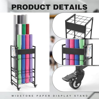 Thyle Seamless Paper Backdrop Storage Rack Holds 12 Rolls, Background Paper Roll Display Stand with 4 Locking Wheels, Heavy Duty Backdrops Rolls Storage Stand for Photography Studio Retail Display