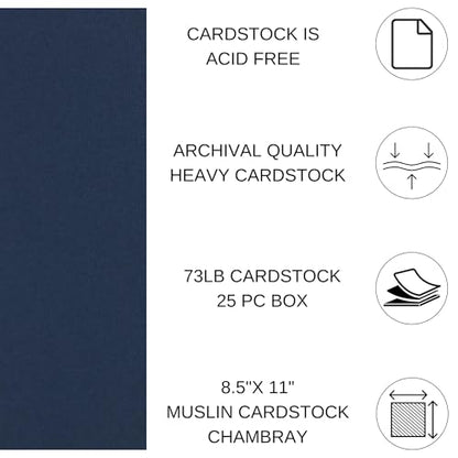 Paper Accents Cardstock 73 lb Chambray Muslin, 8.5" x 11" - color: Chambray