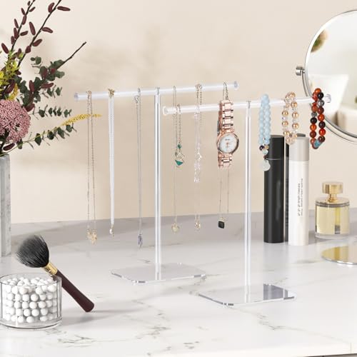 Aredpoook Jewelry Stand Necklace Stand 2 Tower, Clear Necklace Holder Jewelry Holder, Acrylic Jewelry Organizer, Bracelet Hanging Organizer, Display Stand for Bangles, Rings, Earrings and Watch