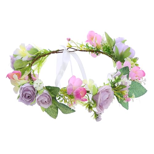 Bridal Flower Crown Adjustable Flower Headband Floral Halo Floral Crown Wedding Party Cosplay Halloween Costume - color: purple