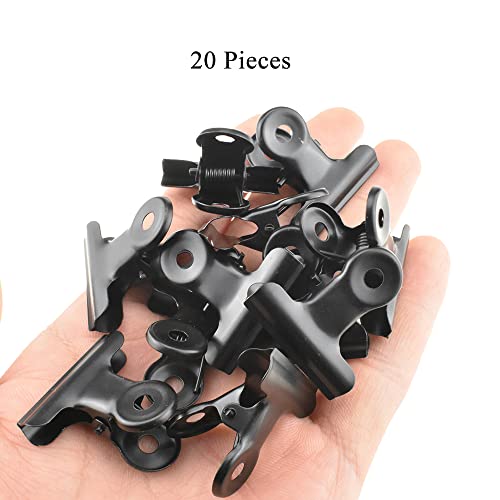 HAHIYO 1.25inch Black Bulldog Clips Metal File Hinge Binder Clips Clamps Save Space Strong Spring Jaws Rock Solid Grip Book Lay Flat Deburred Edge for Hang Photos Wall Grid Dog Food 20PCS - size: Black-1.25in-20P