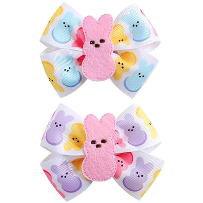 Bunny Hair Bow Pink Rabbit Bowknot Ribbon Easter Spring Hair Accessories 2PC Hair Clips for Baby Girls - color: 2PC Hair Clips