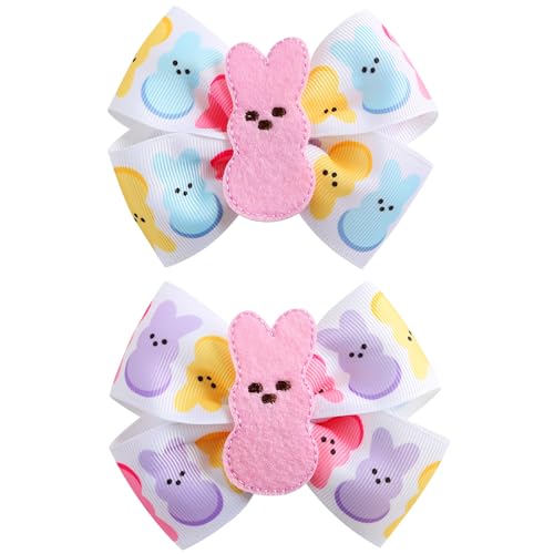 Bunny Hair Bow Pink Rabbit Bowknot Ribbon Easter Spring Hair Accessories 2PC Hair Clips for Baby Girls - color: 2PC Hair Clips