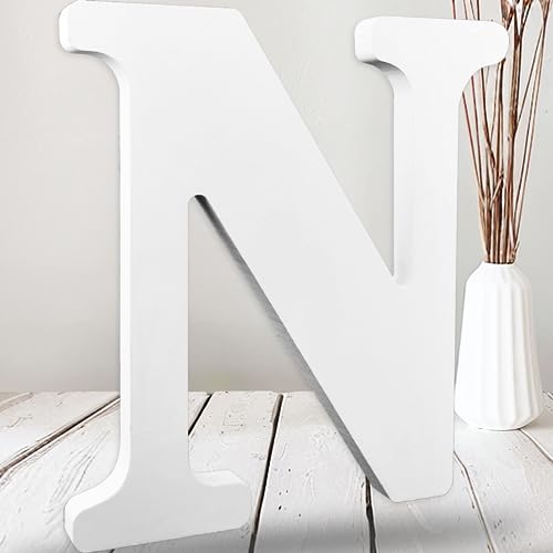 AOCEAN 12 Inch White Big Wood Letters Unfinished Wooden Letters for Wall Decor Decorative Standing Letters Slices Sign Board Decoration for Craft Home Party Projects (N) - color: N