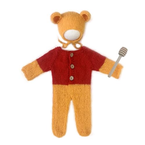 Newborn Photography Baby Photo Shoot Props Bear Boys Girls Cap hat and Footie Romper Suit Outfit Set - color: Color-2