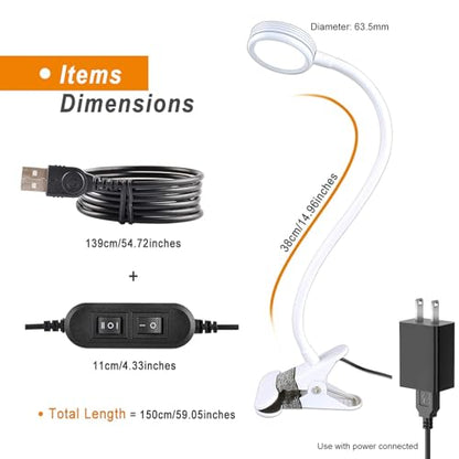 LEPOWER Clip on Light/Reading Lights/Book Light Color Changeable/Night Lights Clip on for Desk, Bed Headboard and Computers, Adapter Included (White) - color: White