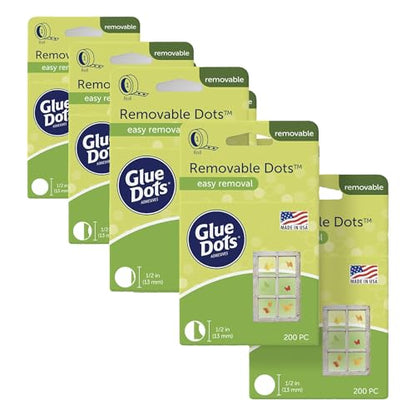 Glue Dots Double-Sided Removable Dots, 1/2'', Clear, Includes 3 Rolls of 200| 600 Total (Pack of 9) - size: 9 Pack, style: Removable Dots Roll