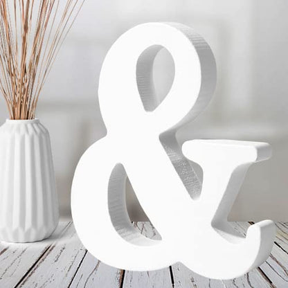 AOCEAN 6 Inch White Wood Letters - Unfinished Wood Letters for Wall Christmas Decor Standing Letters Slices Sign Board Decoration for Xmas Home Party Projects (&) - style: &