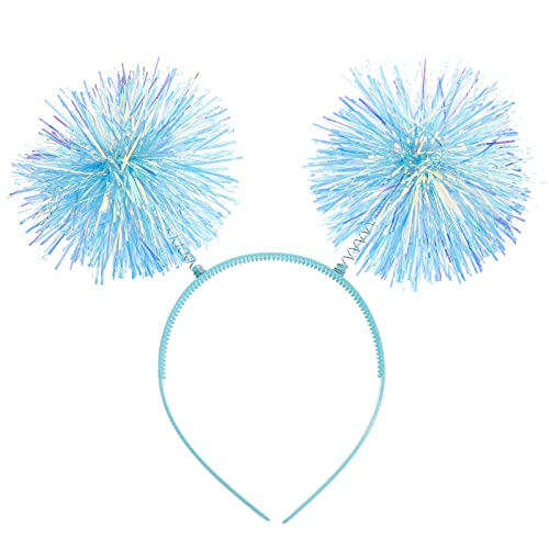 Beavorty Foil Strips Headband with Pom Pom Fluffy Balls - Tinsel Head Bopper Cosplay Hair Accessory - color: Blue