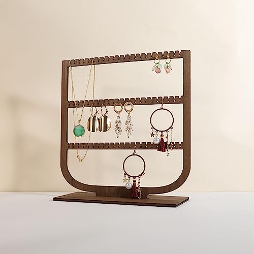 wooden hanging jewelry organizer, walnut jewelry display holder for selling, dangle necklace storage shelf, 3 tier earring display stands for selling【Jewelry shelf-3 tier】