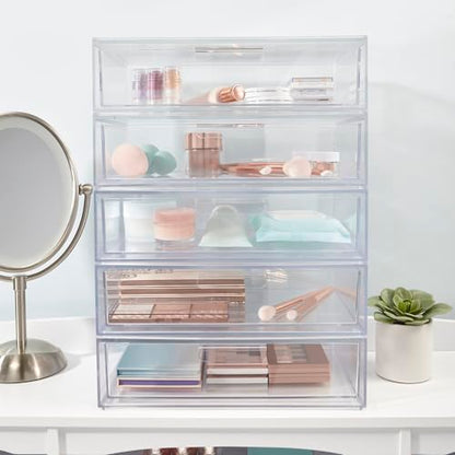 STORi Audrey Stackable Clear Bin Plastic Organizer Drawer | Organize Eyeshadow Palettes, Cosmetics, and Beauty Supplies on a Vanity | Made in USA - style: Cosmetic Drawer Base