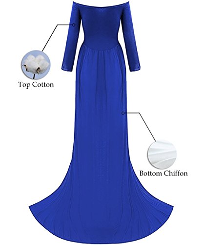 ZIUMUDY Maternity Maxi Chiffon Photography Dress Split Front Gown for Photoshoot - color: Blue