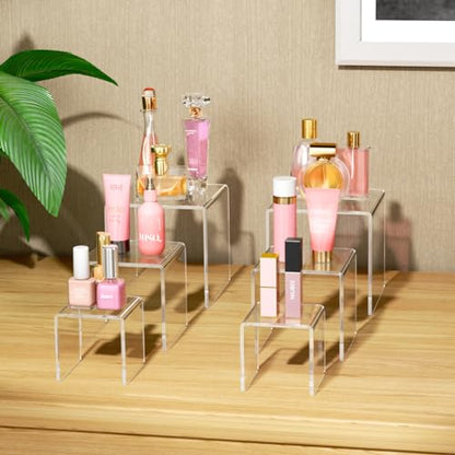 NIUBEE Acrylic Display Risers Stand 2 Sets,3 Steps Clear Riser Shelf Showcase for Amiibo Funko POP Figures -3"x3"x5" - size: (3,3,5)" x2Set
