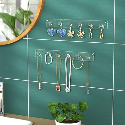 NIUBEE Wall Mounted Jewelry Stand Organizer, 2 Pack Acrylic Necklace Hanger, Bracelets Rings Bangles Display Rack,Best Gift for Girl Women